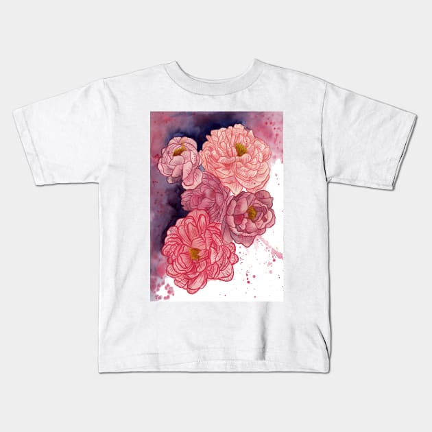 Peonies illustration 2 Kids T-Shirt by gusstvaraonica